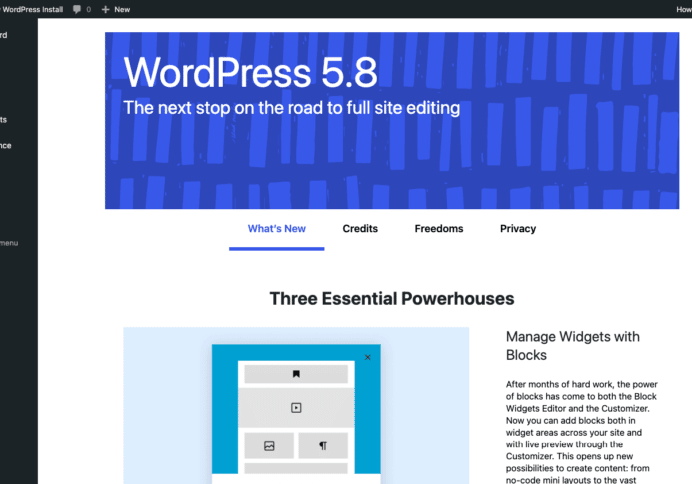 WordPress 5.8 Screenshot